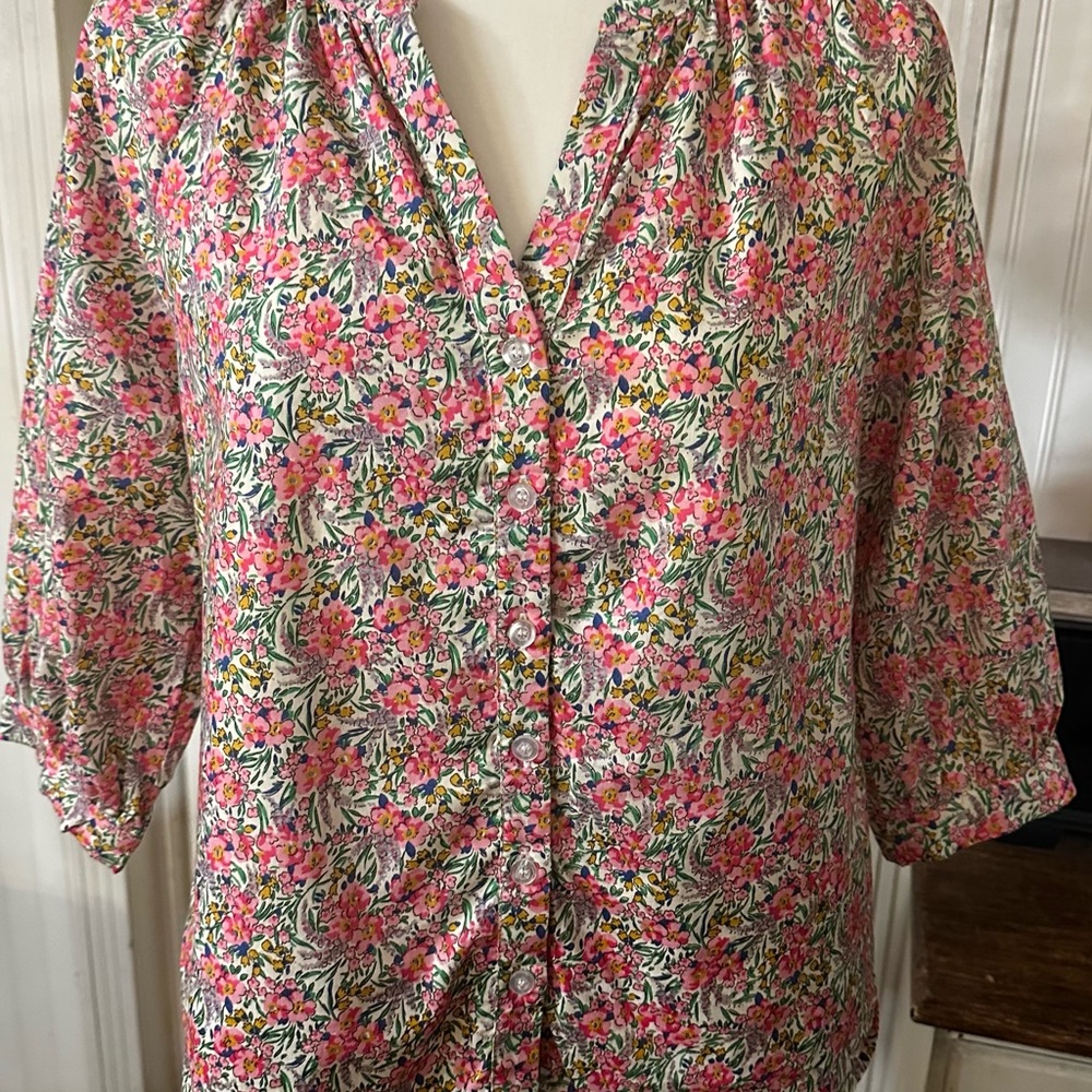 Vibrant Floral Blouse - Pink and Green